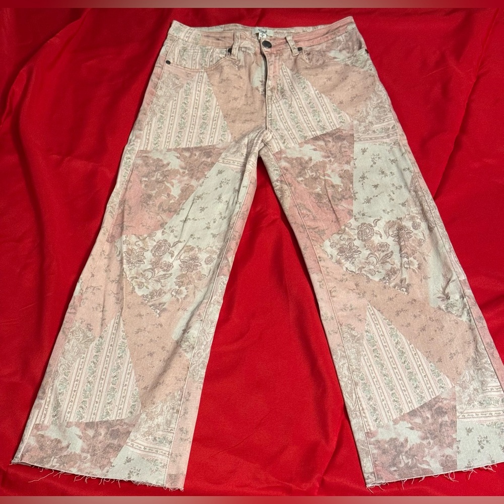 easel Pink Patchwork Flare Jeans